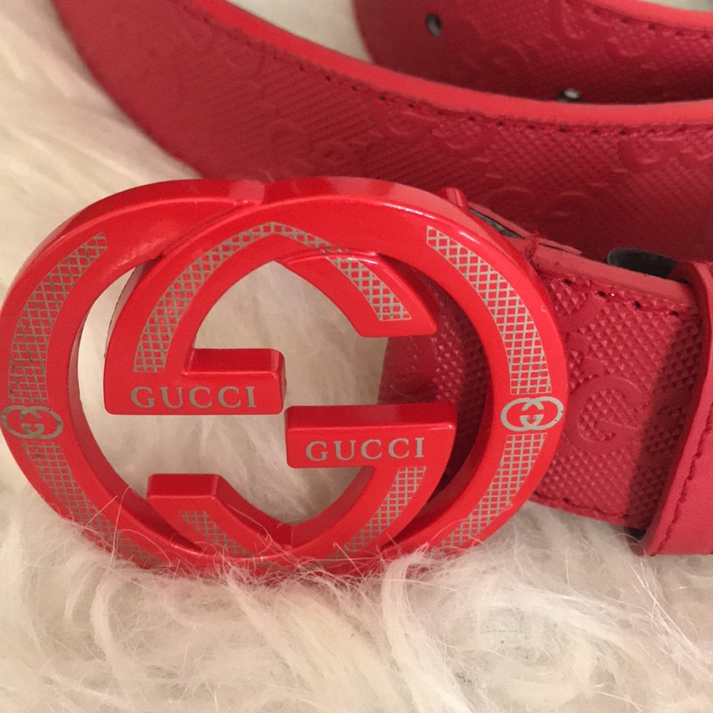 Gucci Red Belt with Signature Buckle - Picture 2 of 5
